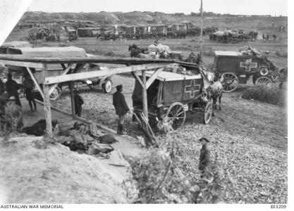 10th Australian Field Ambulance at Curlu, France. Sept 1918. Photographer unknown, photograph source AWM E03209