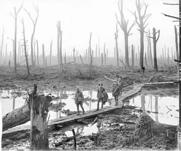 10th Field Artillery Bde. 4th Division, passing through park of Chateau de Hooges Oct.1917. Photographer Hurley J.F., image courtesy AWM  E01220