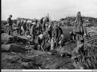 13th Field Coy. Engineers constructing dugouts near Zonnebeke 1917. Photographer unknown, photograph source AWM E01242