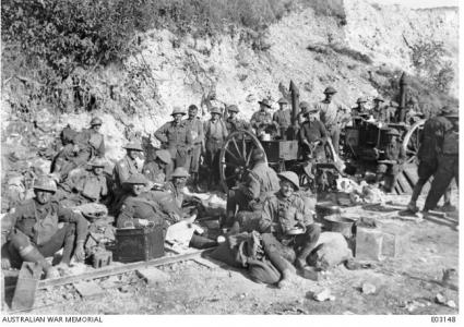 28th Battalion resting prior to attack at St. Quentin 1918. Photographer unknown, photograph source AWM E03148