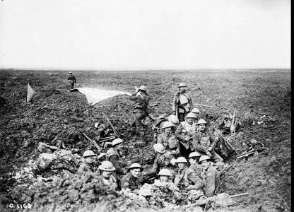 28th Bn establishing a Signal Station at Vimy Ridge April 1917. Photgraph from the Canada Dept of National Defence, Library and Archives Canada, PA-0001096