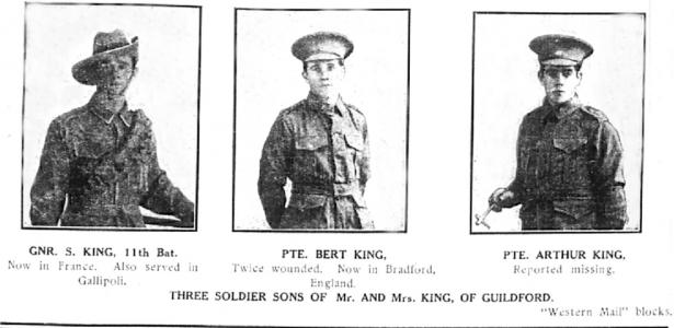 Sydney, Bert and Arthur King of Guildford.  Photo Western Mail block in Swan Express 24.11.1916 p5