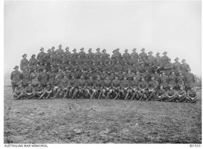 30th AFA Battery at Vieux Berquin,France January 1918. Burton 2nd row from front, 11th from right