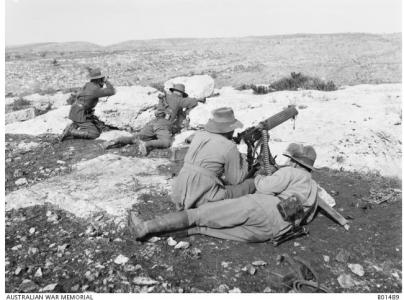 3rd Machine Gun Squadron 1917 at Khurbetha-Ibn-Harith.Photographer F. Hurley, photograph source AWM B01489