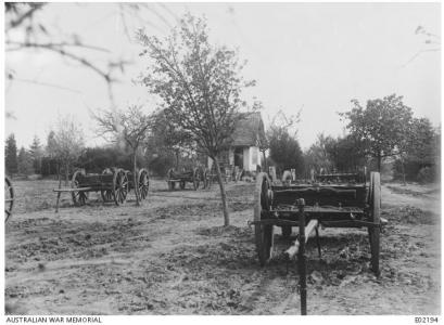 4.5 inch  Howitzer Ammunition wagons of  a Howitzer Battery. Photographer unknown, photograph source AWM E02194