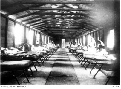 4th Auxiliary Hospital Abassia, Cairo- ward interior 1915. Photographer unknown, photograph source AWM C03543