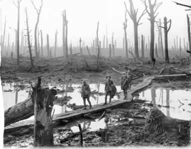 4th Division Artillery on the road to Ypres 1917. Photographer J.F.Hurley, photograph source AWM E01220