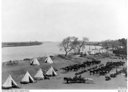 4th Machine Gun Camp and 11th Light Horse Regt. on Nile Delta. Photographer unknown, Photograph source AWM B01311A