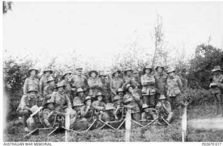 4th Machine Gun Company at La Caronne near Vieux Berquin, France 1917. Photographer unknown, photograph source AWM P02670.017