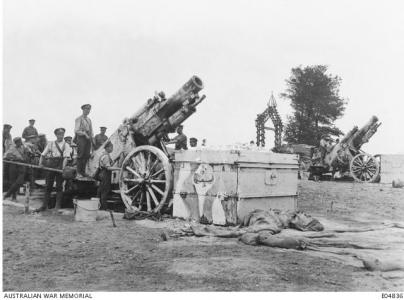 9.2 inch Howitzter used by the Artillery to support the Australian Troops at Morlancourt June 1918. Photographer unknown, photograph source AWM E04836