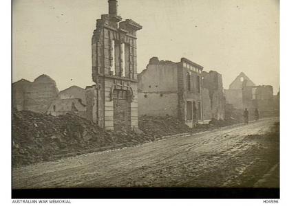 Aisne area. Ruined buildings in Aussonce, France October 1918. Photograph donated by the French Government, source AWM  H04596