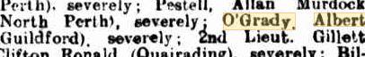 Albert O'Grady. 346th Lis-wounded. Image source Western Mail 9.11.1917 p34