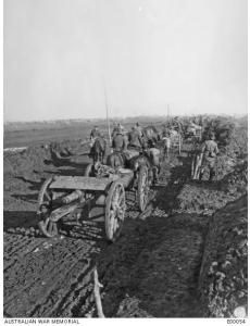 Australian Artillery Column on the Mametz-Montauban Road December 1916. Photographer unknown, photograph source AWM E00054