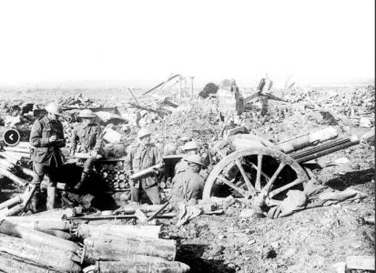 Australian Field Artillery with 18 pounder gun at Zonnebeke, Oct. 1917. Photographer unknown, photograph source AWM E012909