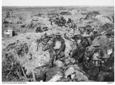 Australian Troops in shell craters at Polygon Wood 21.9.1917. Photographer unknown, photograph source AWM E00971