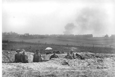 Australian Troops in trenches near Villers-Bretonneux May 1918. Photographer unknown, photograph source AWM E04828