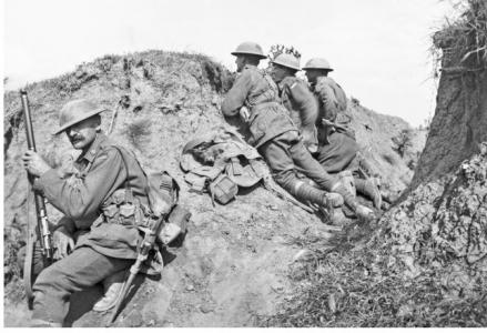 Australian Troops (11th Bn) in trenches near Lihons August 1917. Photographer unknown, photograph sourced AWM E02832