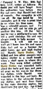 Burton Harry.  Letter from Cpl A.W. Ellis sourced from Geraldton Guardian 10.8.1918 p4