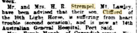 C.P. Strempel. West Australian 15.5.1918 p7. War Casualties