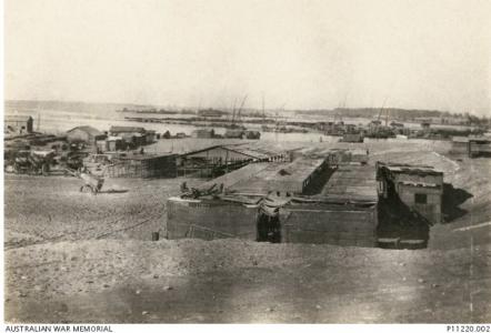 Port and buildings at Ferry Post, Suez. Photographer unknown, photograph source AWM P11220.002