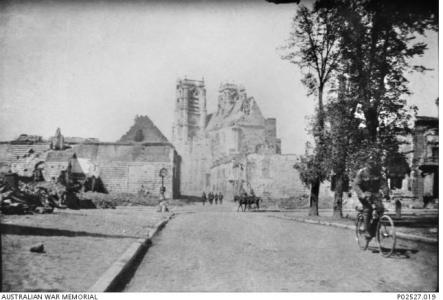 Damaged buildings Corbie , France 1918. Photographer unknown, photograph source AWM P02527.019 