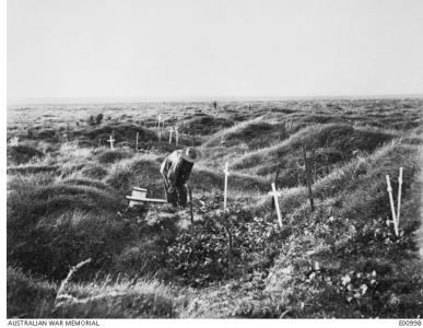 Graves at Pozieres 1917. Photographer unknown, photograph source AWM E00998