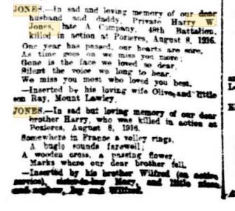 H.W. Jones. Image source West Australian Newspaper 8.8.1917 Family Notices p1 