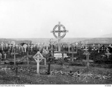  Cemetery at Pozieres. Photographer unknown, photograph source AWM H16966