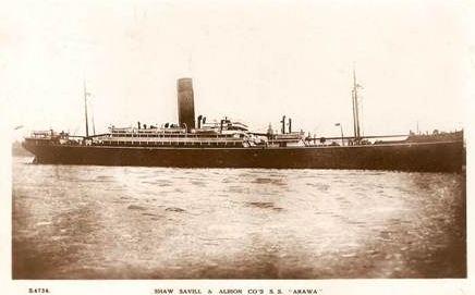 HMAT &#039;Arawa&#039;. Photographer unknown. Postcard by Shaw Savill and Albion Line. Image sourced with permission from Great Southern Cards