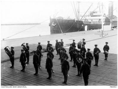 HMAT 'Botanist' A 59 at Port Melbourne Wharf. August 1916 Photographer Josiah Barnes, photograph source AWM PB0492