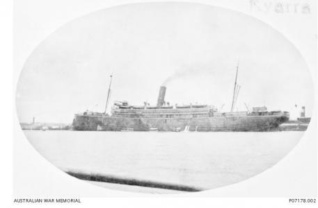 HMAT &#039;Kyarra&#039; 1916. Photographer  unknown, photograph source AWM P07178.002