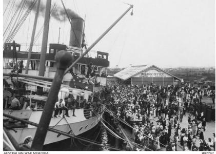 HMAT &#039;Wandilla&#039; in Brisbane 1916. Photographer unknown, photograph source AWM H02242
