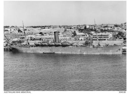 HMAT &#039;Themistocles&#039; at Fremantle. Photographer unknown, photograph source AWM 304038