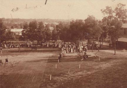 Hewitt House(marked TCH House) at GGS pre WW1 Athletics Day. Photographer unknown, photograph sourced from and used with permission of GGS Archives