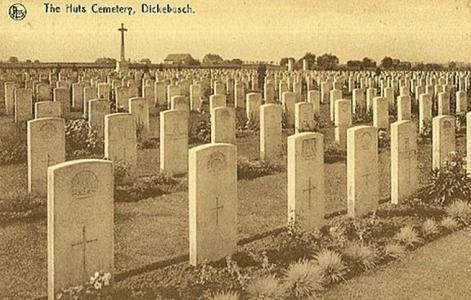 Huts Cemetery, Dickebusche. Postcard image, photograph source WW1 cemeteries