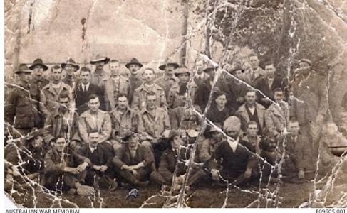 Informal group of POWs held at Afyonkarahissar Camp, Turkey. Photographer unknown, photograph source AWM  P09645.001