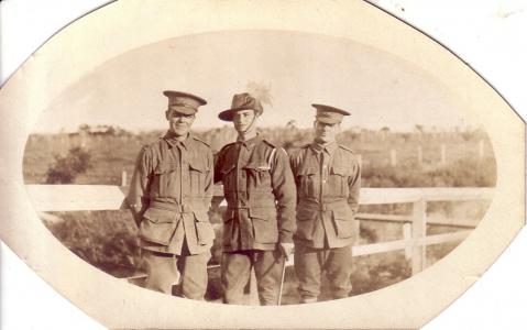 L-R  Don K Terry, E Clarke, Marmaduke R Terry at Blackboy Hill Training Camp. Photograph reproduced with permisson of  K.M.Terry