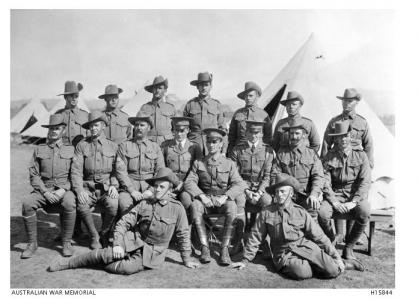 Lieut. W.L. Garrard with Office &amp; NCOs at Brighton, Hobart, Tasmania. 1914. Photograph source AWM H15844