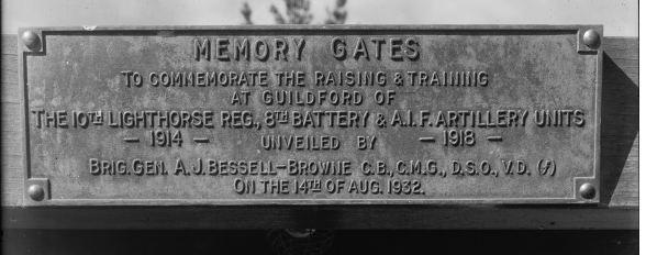 Memory Gates Guildford- Plaque unveiled by Brig. Gen. Bessell-Browne in  Stirling Square Guildford