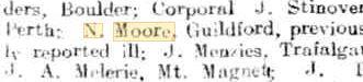 N. Moore. Wounded previously reported ill. The Sun (Kalgoorlie) 24.9.1916 p6