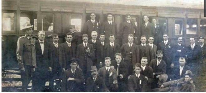 New Enlistments at Bunbury Station. Bunbury Herald 18.8.1914 p1.  A H L Milford back row far right