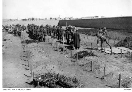 Pall bearers carrying the coffin of the late  Lieut. Col. Thomas John Todd  CMG, DSO of the 10th Light Horse. Photographer unknown, photograph source AWM B00846