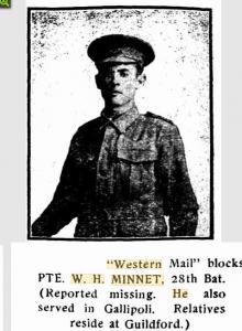 Pte. W. H. Minett. Photo source Camp Chronicle 16.11.1916 p2