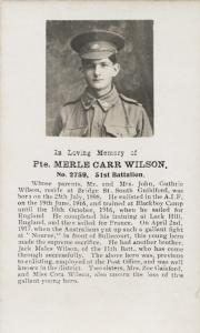 Pte. Merle Carr Wilson. Photo Source SLWA 1364B/182