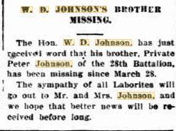 Pte. P. Johnson. Westralian Worker. Perth 20.4.1917 p1 