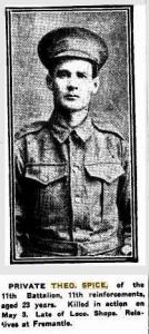 Pte. Theo Spice. Photographer unknown, photograph source Daily News 5.7.1916 p6