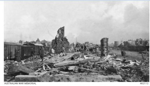 Remains of a Railway Station at Albert 1917. Photographer unknown, photograph source AWM H02112