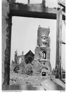 Ruined Church at Villers-Bretonneux 1918. Photographer unknown, photograph source AWM E0215
