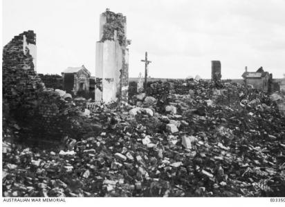 Ruins of Church at Jeancourt Picardie France 10.9.1918, photographer unknown, photograph source AWM E03350