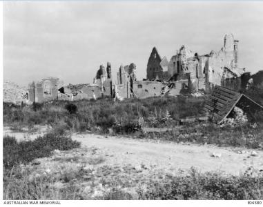 Ruins of Lagnicourt Church 1917, Photographer unknown, photograph source  AWM E04580